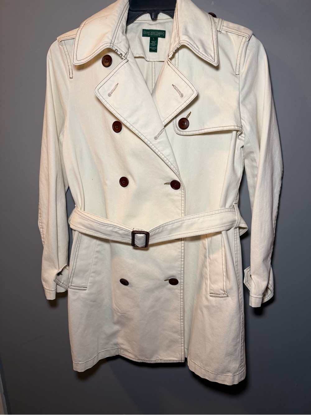 Ralph Lauren Cream Double-Breasted Trench Coat - Vintage 100% Cotton